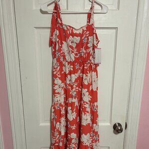 Social Standard Coral Pink Floral Dress Size Small NEW with tags